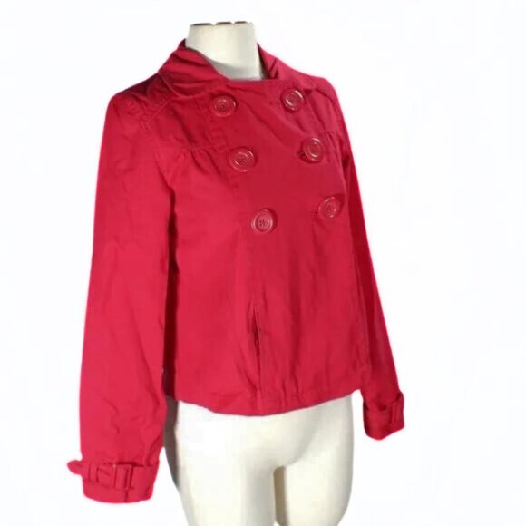 Y2K Classic Red Cotton Light Jacket Double-Breasted Large Acrylic Buttons - Picture 3 of 8